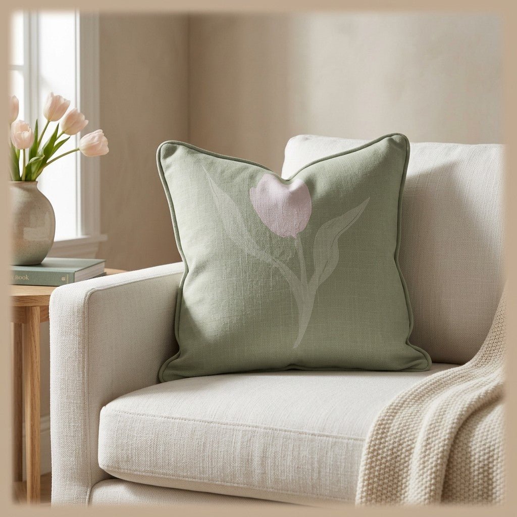 Juliet's Garden Pistachio Tulip Throw Pillow